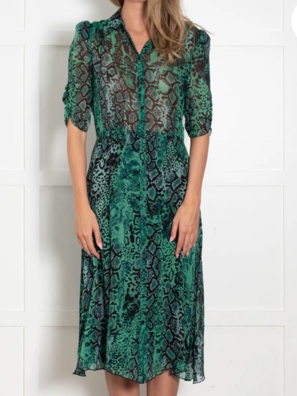 ba&sh Rozy Green Snake Print Midi Dress size 6 worn once